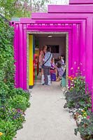 The Montessori Centenary Children's Garden at RHS Chelsea Flower Show 2019- view into classroom - Design: Jody Lidgard. Sponsors: Montessori Centre International 