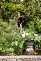 Water feature and statue in La Mortola: Hanbury Botanic Garden, Ventimiglia, Italy. 
