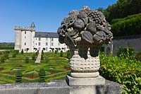 Stone fruit bowl overlooking Ornamental Garden at Chateau de Villandry, Loire Valley, France