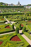 Ornamental Garden with clipped Buxus sempervirens and Taxus, Chateau de Villandry, Loire Valley, France