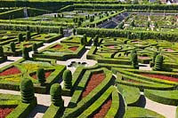 Ornamental Garden with clipped Buxus sempervirens and Taxus at Chateau de Villandry, Loire Valley, France