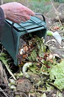 Adding kitchen food waste to compost heap