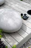 'Space Within Mindfulness' garden, raised deck with large stone

