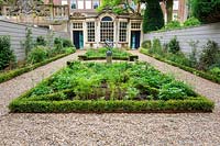 Formal garden at Huis van Brienen, restored by Saskia Albrecht and funded by the Cana Garden Fund which uses the money from the open garden days to resource restoration of the canal house gardens. 
