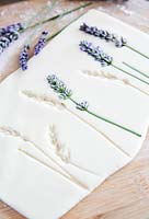 Salt dough showing impressions of pressed lavender flowers once removed 