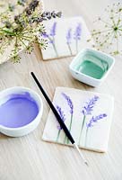 Salt dough tiles with paint to fill the lavender flower impressions 
