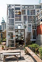 Giant Glasshouse Lantern made out of recycled sash windows - The Skip Garden, Kings Cross, London