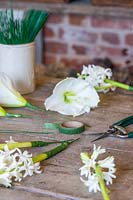 Cut Hyacinthus and Amaryllis flowers ready prepped for use on wreath