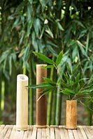 Bamboo design objects, vases from different bamboo canes 