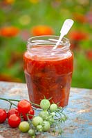 Jar of homemade tomato chutney