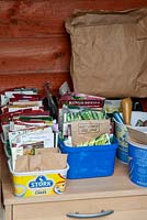 Storage of seed packets in garden shed - Open Gardens Day, Yoxford, Suffolk
