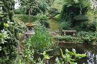 Japanese lantern by the koi pond at Pure Land Japanese Meditation Garden