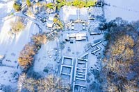 Aerial view of Veddw House Garden, Monmouthshire, Wales, UK.