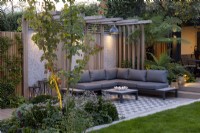 Modern garden patio and pergola with lighting