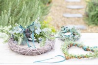 Scented wreaths lying on table