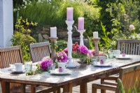 Table setting with floral arrangements.
