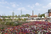 Torgau, Sachsen, Germany 3rd May 2022. 
LAGA Landesgartenschau Torgau 2022 State garden show.
Themed show gardens. Spring planting with a caleidoscope of tulip colours.