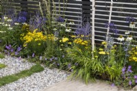 Flowerbed in the The Cotton Traders Greener Future Garden at RHS Tatton park flower show 2022 - Designed by Lynn Cordall