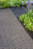 Hard landscaping detail, clay pavers and oak setts - Abigail's Footsteps, RHS Malvern Spring Festival 2022