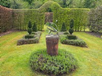 Armillary Sun Dial with Clipped Buxus - Box - hedging and topiary .