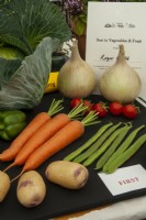 Best in Show - winning entry of vegetables and fruit in Village Flower Show, Orford, Suffolk
