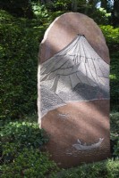 Stone carved depiction of Mount Fuji