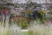 Hot borders in the walled garden at Parham House in September