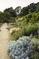 Silver and blue borders at Parham House Gardens in West Sussex in September