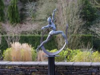 Metal sculpture 'Arc Dancer' at RHS Rosemoor Garden in February. 