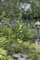 Bird feeding area at North Cottage garden, Whittington - open for Charity, June