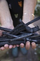 Traditional method of making charcoal from black alder