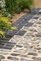 Grey brick and cobbled path  - designer Lucy Taylor - The Traditional Townhouse Garden -  RHS Hampton Court Palace Garden Festival.