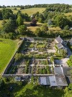 Aerial view by drone of  The Walled Garden in Staverton, Devon, Summer