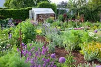 Rural garden with greenhouse 
