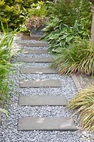 Away from stepping stones and chippings 