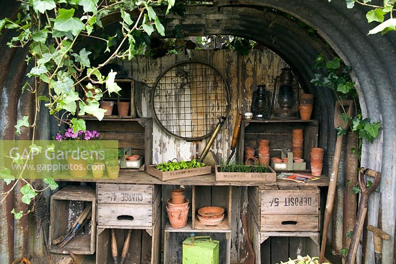 Garden shed and Air raid shelter in 'Millys Fund' show garden 
