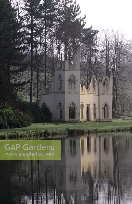 Ruined abbey in landscape garden at Painshill in Surrey