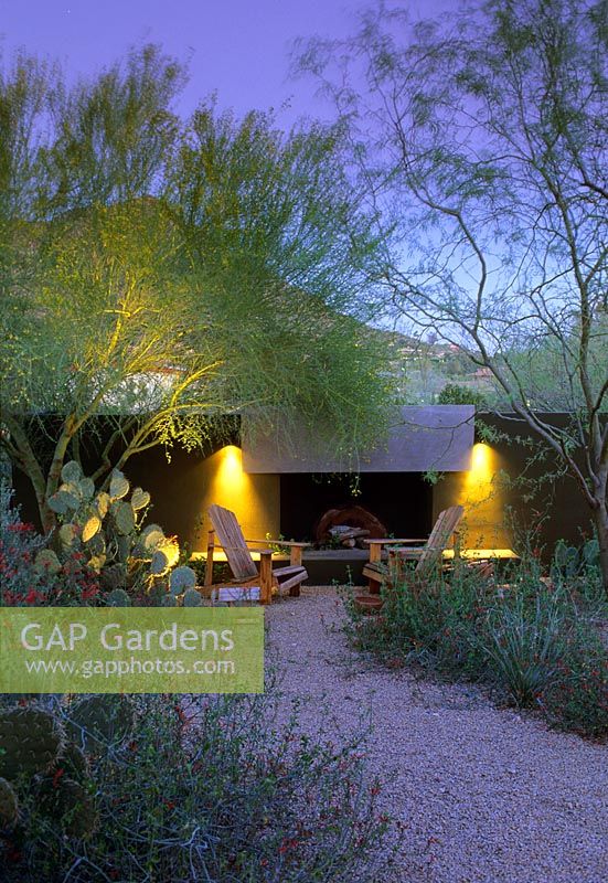 Lighting at dusk at The Kotoske Garden in Phoenix, Arizona USA