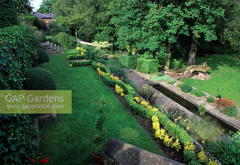 Terraced garden with knot beds, canal and  steps