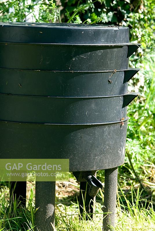Wormery (Worm Tower or Can-o-worms) used to turn garden and kitchen waste into garden compost by the action of worms. 