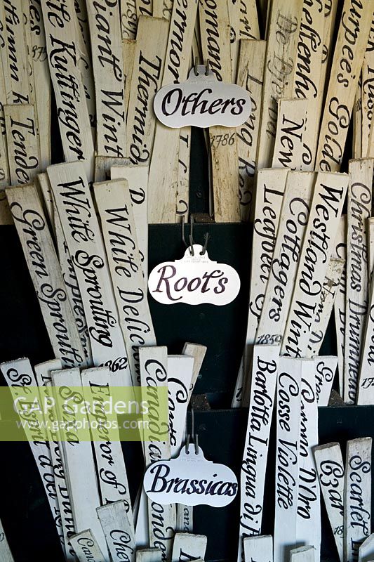 Plant labels in the potting shed at Audley End