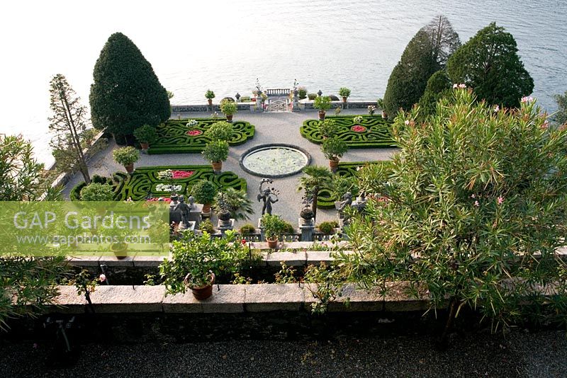 Formal gardens at Isola Bella, Lake Maggiore, Piedmont, Italy - One of the Borromean Islands famous for beautiful scenic views