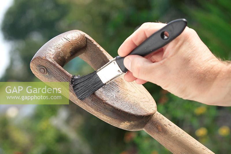 Treatment of wooden garden tools with linseed oil for protection against rot