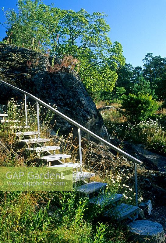 Steps running up into garden - Villa Eketop, Sweden 