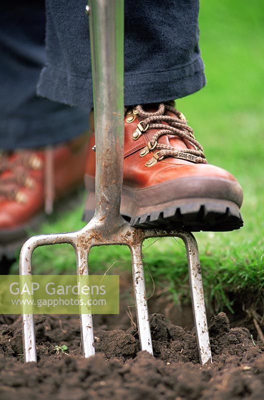 Man digging with garden fork