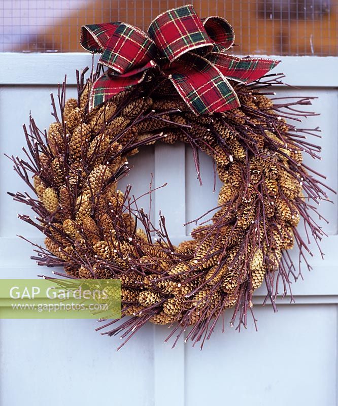 Christmas wreath of pinecones and twigs