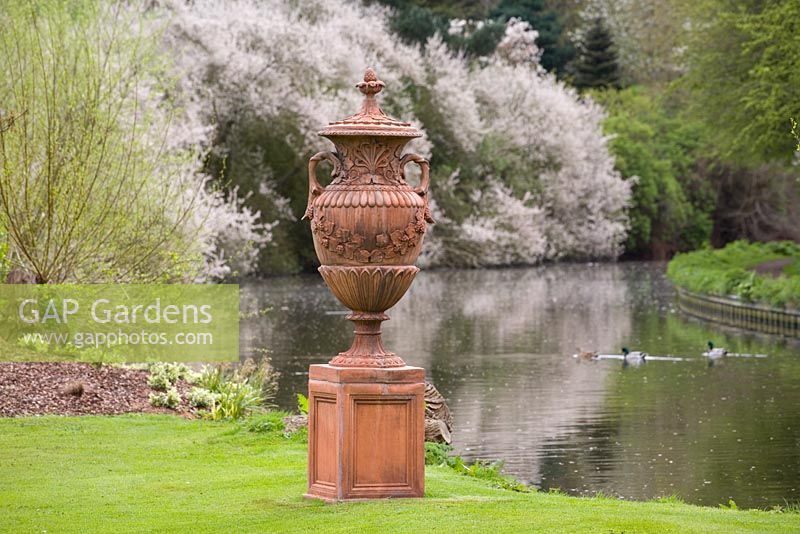 Terracotta urn by the canal
