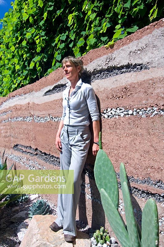 Portrait of Sarah Eberle in her '600 Days with Bradstone' garden - RHS Chelsea 2007 