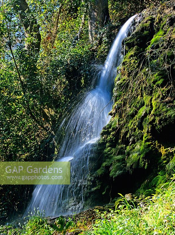 Garden waterfall in Finca Sa Granja