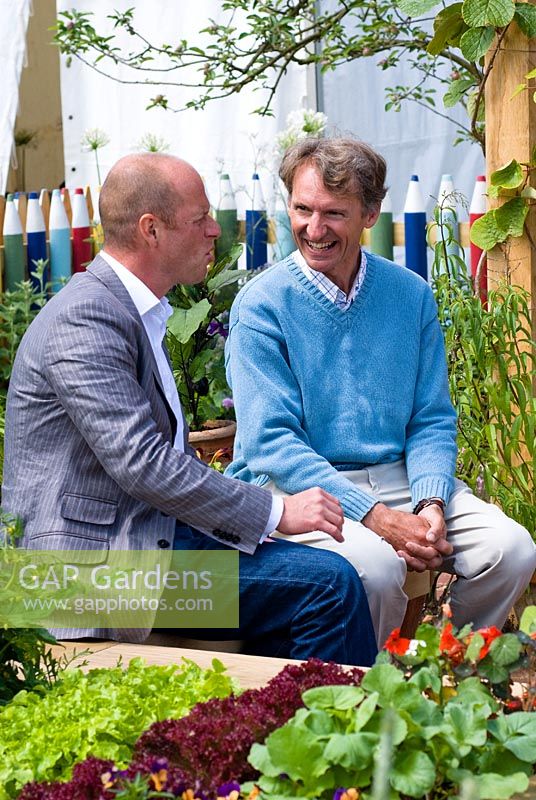 Joe Swift interviewing Nick Williams-Ellis in The Dorset Cereals Edible Playground, Gold medalist and Best in Show - RHS Hampton Court Flower Show 2008